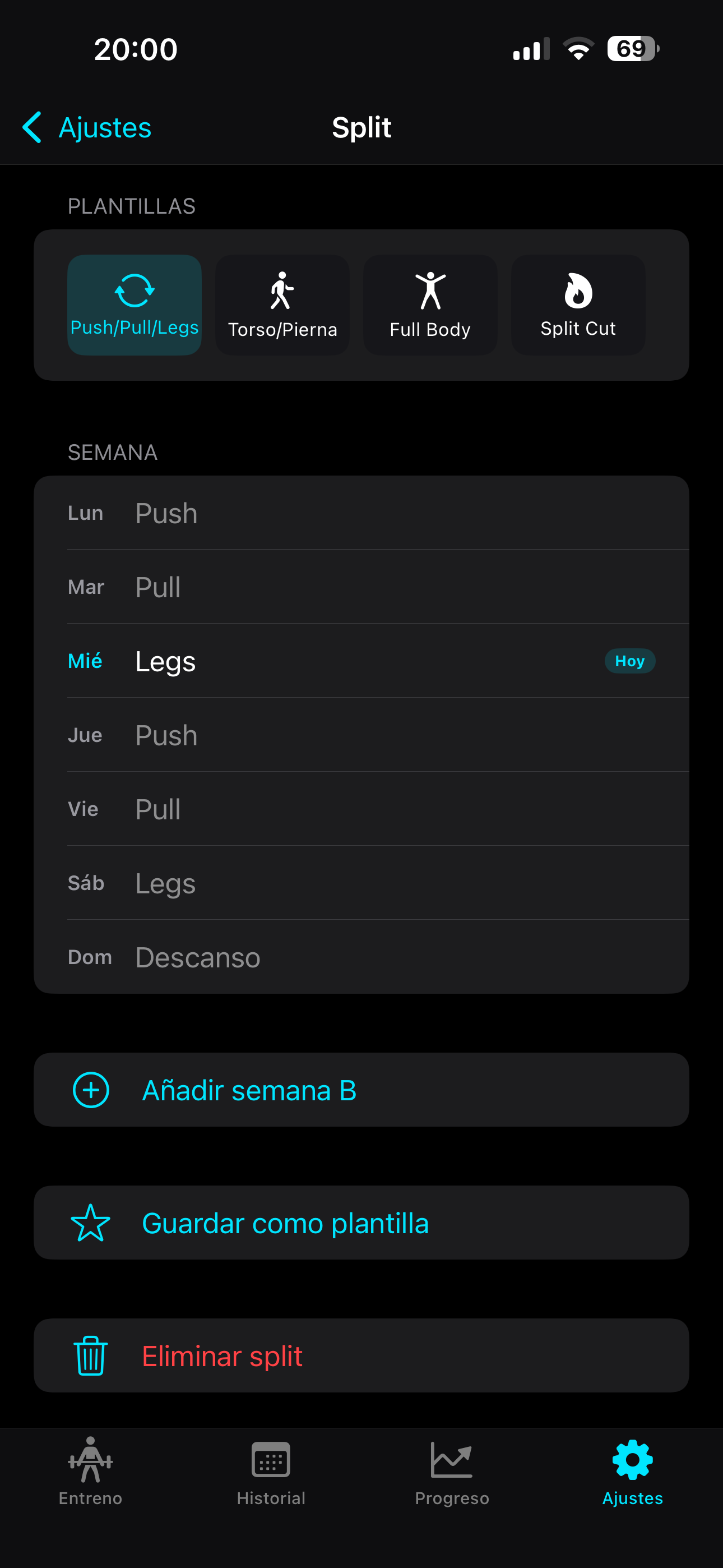 GymSets split configuration